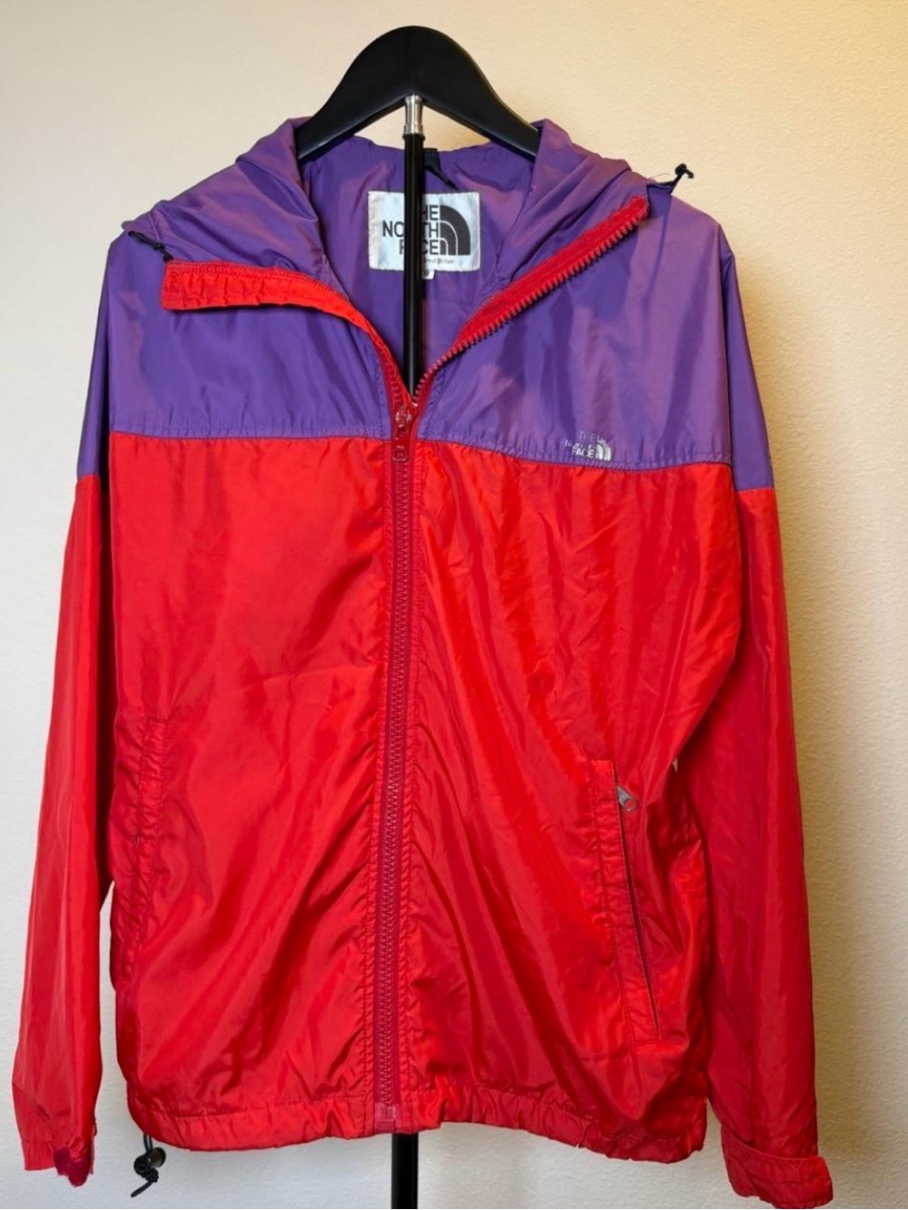 Vintage Made in Great Britain North Face Men's Red & Purple Windbreaker Jacket